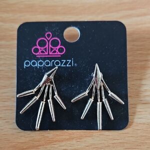 Paparazzi Gold Fan-Shaped Earrings